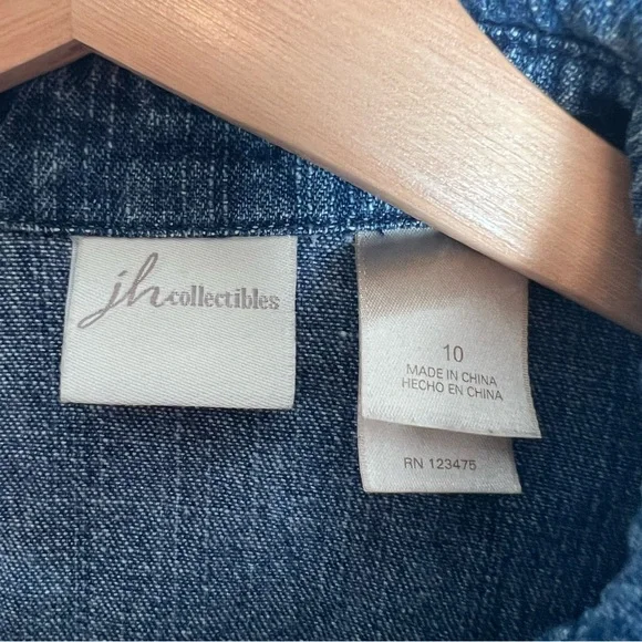 JH Collectibles Full Zip Women’s Denim Draped Ruffle Jacket Blue Size 10 Cotton - Picture 6 of 7